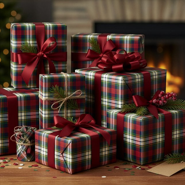 Papel De Presente Preppy Christmas Plaid Wrapping Paper (Criador carregado)