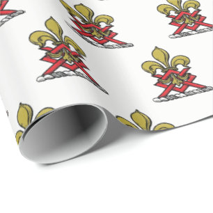Papel De Presente Preppy Dourado Red Heraldic Crest Fleur de Lis Emb