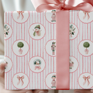 Papel De Presente Preppy Grandmillennial Rosa Esmagador de Nozes Nat