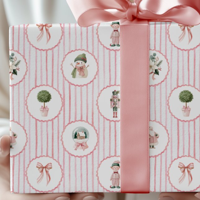 Papel De Presente Preppy Grandmillennial Rosa Esmagador de Nozes Nat (Criador carregado)