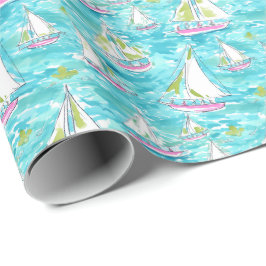 Papel De Presente Preppy Palm Beach Impressão Pastel Sailboat