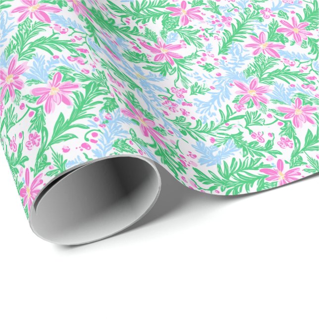 Papel De Presente Preppy Palm Beach Poinsettias (Ponta do rolo)