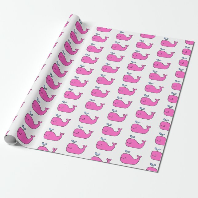 Papel De Presente Preppy Pink e Blue Whales (Desenrolado)