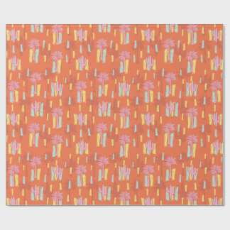 Papel De Presente Preppy Retro Desert Road com Palm Trees & Cactus