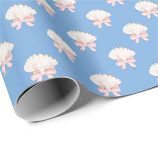 Papel De Presente Preppy Watercolor Seashells Beach Party