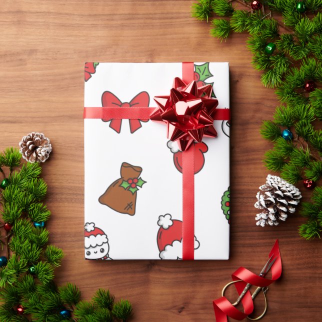 Papel De Presente Presente Adorável com Padrão de Natal Kawaii (Presente de Natal)