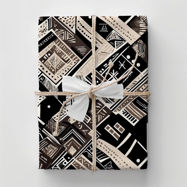 Papel De Presente Presente Americano Terrestre Moderno e Terreno (Tribal Ethnic Modern Earthy African American Gift Wrapping Paper)