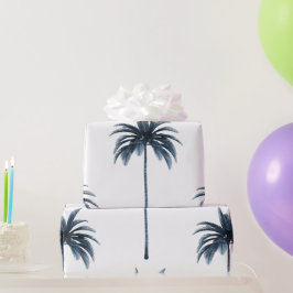 Papel De Presente Presente Azul-Branco Tropical Palm Tree