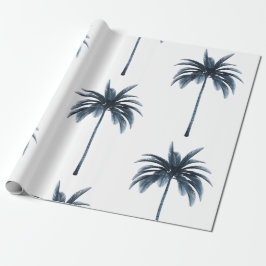 Papel De Presente Presente Azul-Branco Tropical Palm Tree