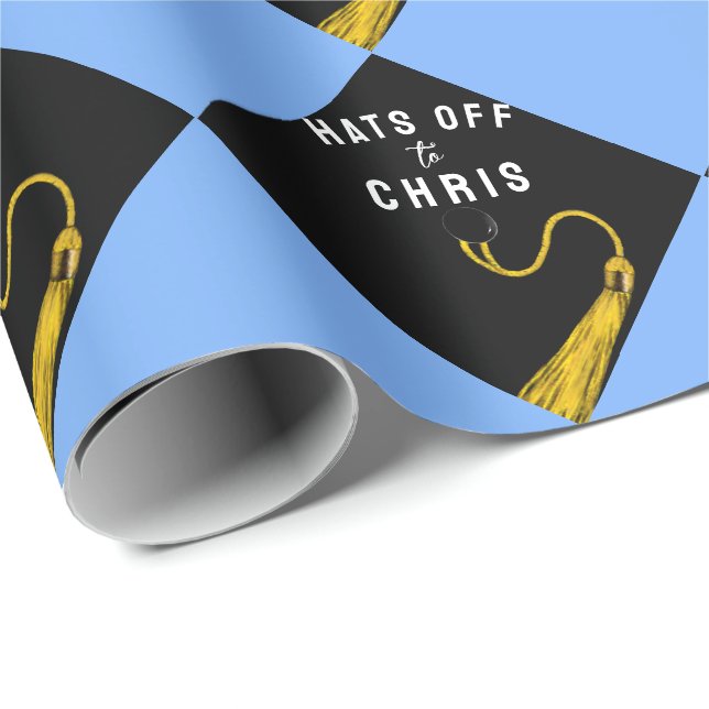 Papel De Presente Presente Azul Claro para Graduação Personalizada (Ponta do rolo)