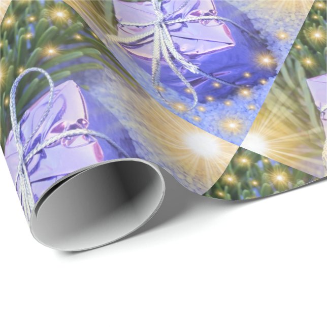 Papel De Presente presente azul, papel único, brilhante, colorido, (Ponta do rolo)