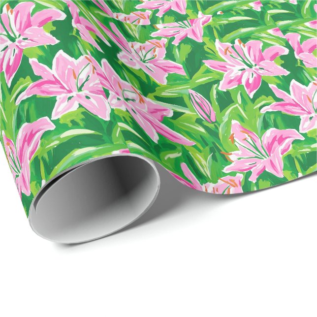 Papel De Presente Presente Botânico Chic Floral Rosa Preppy Lily (Ponta do rolo)