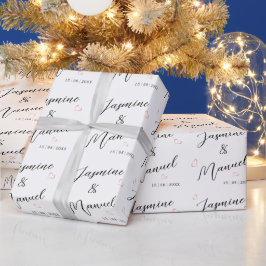Papel De Presente Presente Branco de Nomes do Coração do casal