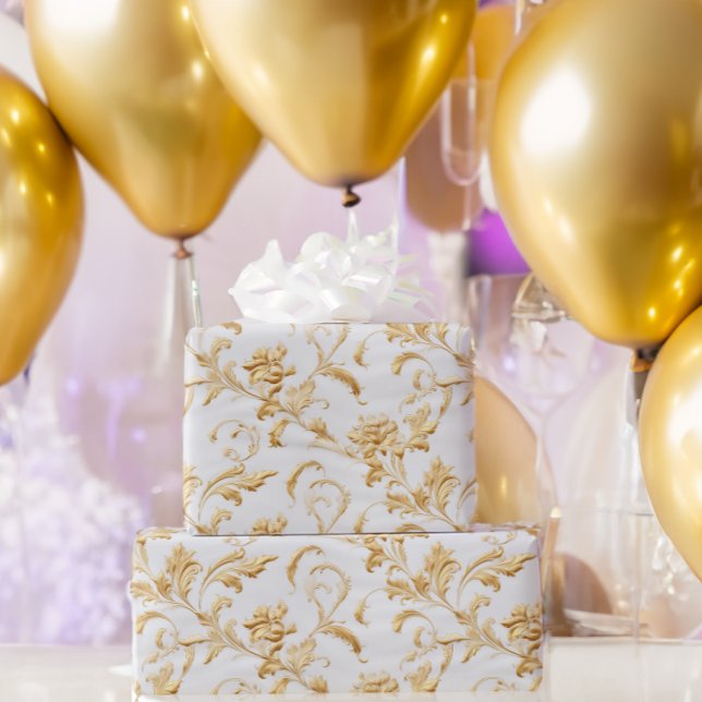 Papel De Presente Presente branco elegante e Dourado para o Damask (Criador carregado)