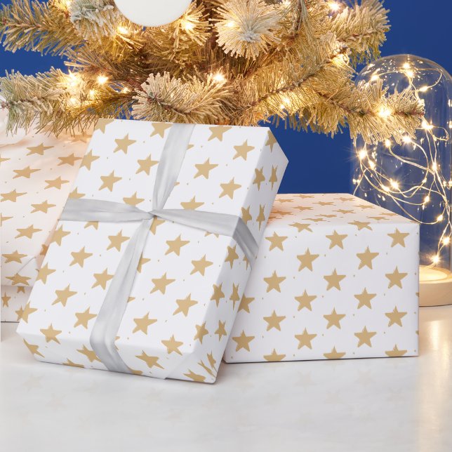 Papel De Presente Presente chique padrão estrelas branco caqui camel (Feriados)