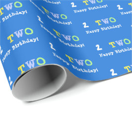 Papel De Presente Presente Colorido Azul Brilhante de 2º Aniversário