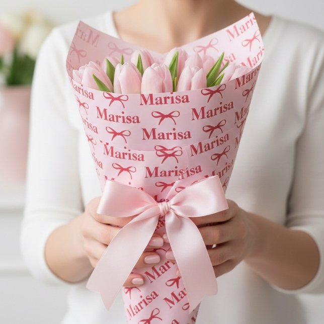 Papel De Presente Presente com Laço Rosa Personalizado  (Criador carregado)