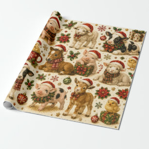 Papel De Presente Presente com Padrão de Animais de Fazenda de Natal