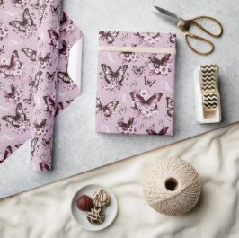 Papel De Presente Presente com Padrão de Borboleta Rosa