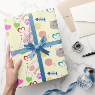 Papel De Presente Presente com Padrão de Gatinhos de Desenho Animado