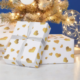 Papel De Presente Presente Corações de Confete Dourado Festivo