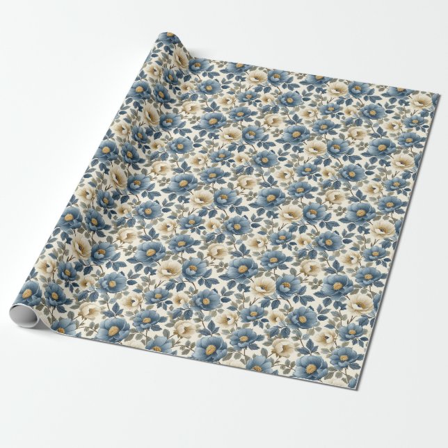 Papel De Presente Presente de aniversário | Azul e Branco sem costur (Desenrolado)