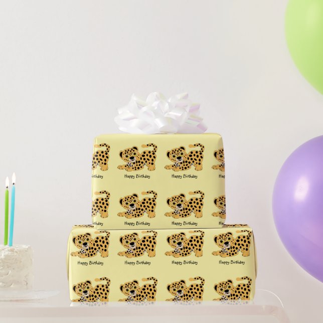Papel De Presente Presente de Aniversário com Design de Leopardo em  (Presentes para festas)