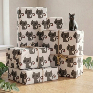 Papel De Presente Presente de aniversário com estampa de gato preto