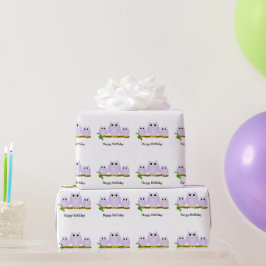 Papel De Presente Presente de Aniversário de Design de Corujas Lilás