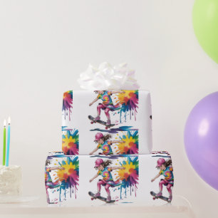 Papel De Presente Presente de Aniversário de Menina Skatista Pintada