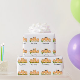 Papel De Presente Presente de Aniversário Design Coruja Laranja