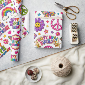 Papel De Presente Presente de Aniversário Feliz Hippie Colorido Meni