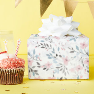 Papel De Presente Presente de aniversário Flores rosa, azuis e Cin