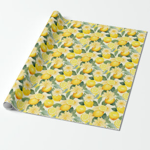 Papel De Presente Presente de Aniversário Limão e Flor Sem Costura
