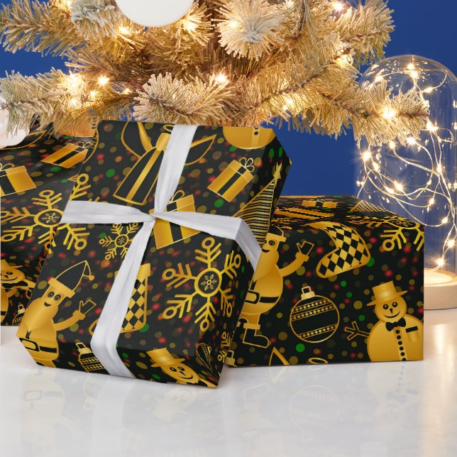 Papel De Presente Presente de Anjos Papai Noel Natal Dourado (Feriados)