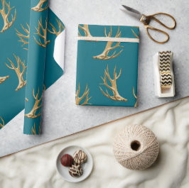Papel De Presente Presente de Antlers - Padrão Azul-Teal Escuro