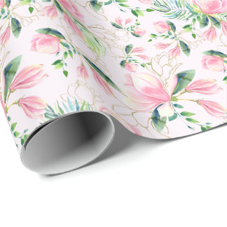 Papel De Presente Presente de Aquarela de Magnólia Rosa Elegante