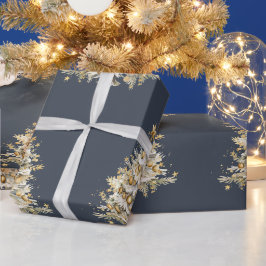 Papel De Presente Presente de Árvore Dourada Azul Feriado de Natal P