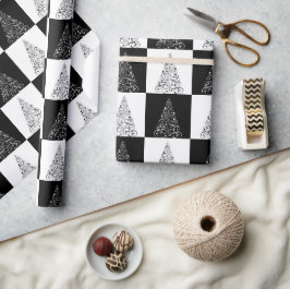 Papel De Presente Presente de Árvore Festiva Negra e Branca de Natal