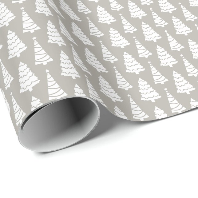 Papel De Presente Presente de Árvores de Natal Cinza Moderno Elegant (Ponta do rolo)