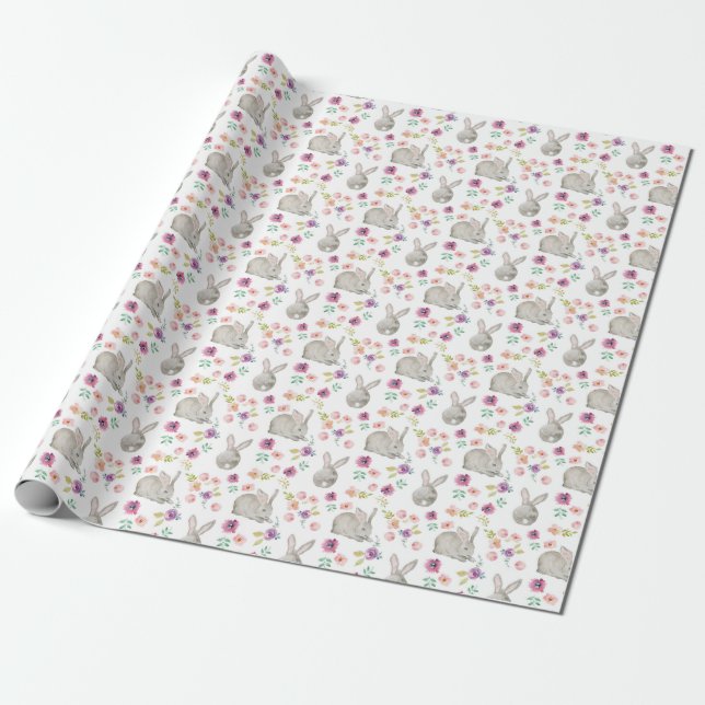 Papel De Presente Presente de Bebê Coelho Floral Bunny (Desenrolado)