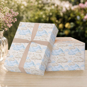 Papel De Presente Presente de Bebê Nuvens Aquarela Azul Suave