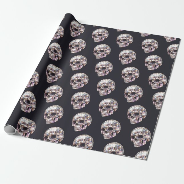 Papel De Presente Presente de Caveira de Disco Preto (Desenrolado)