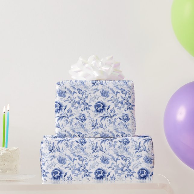 Papel De Presente Presente de Chá de Noiva com Floral Toile Azul Bra (Presentes para festas)