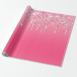 Papel De Presente Presente de Chá de panela de aniversário com brilh<br><div class="desc">Tendy rosa pingando papel de embrulho para ela. Excelente de aniversário,  Chás de panela,  chás de fraldas,  qualquer coisa para ela. Veja nossos convites de aniversário correspondentes em nossa coleção de brilho rosa.</div>
