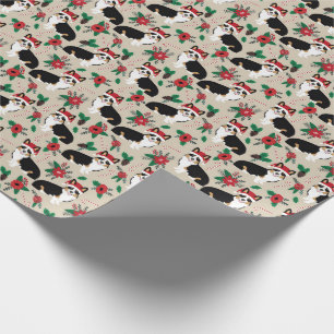 Papel De Presente presente de corgi poinsettia de três cores