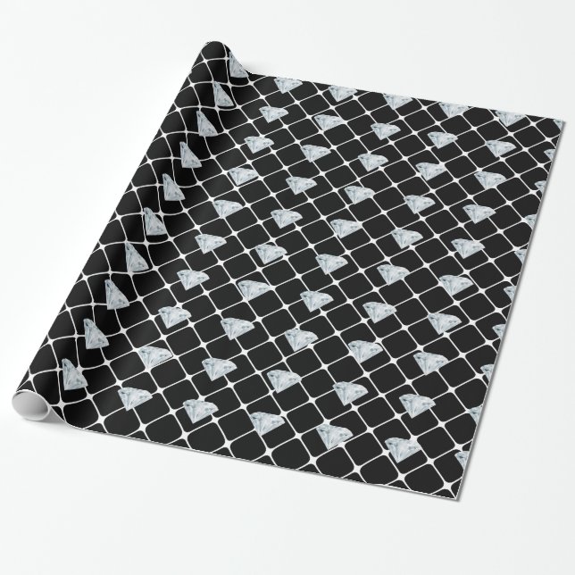 Papel De Presente Presente de Designer com Padrão de Diamantes Brilh (Desenrolado)