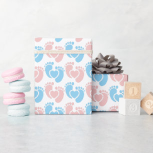 Papel De Presente Presente de Doula de Pegadas de Pé Rosa Azul Prese