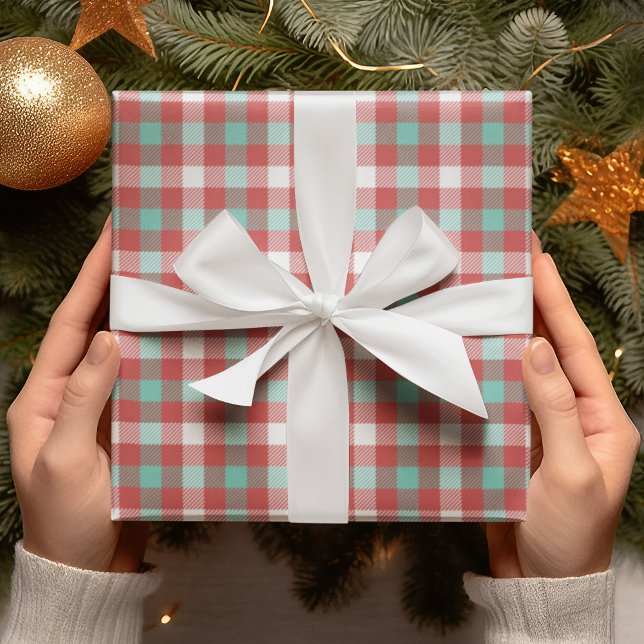 Papel De Presente Presente de Feriado de Xadrez Branca, Vermelho Bri (Criador carregado)