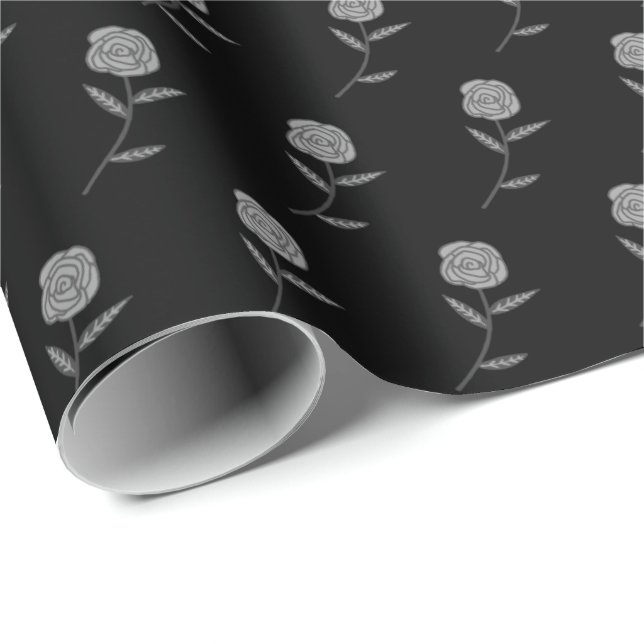 Papel De Presente Presente de Feriado Floral Negro Ditsy Rosas (Ponta do rolo)